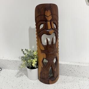 hand-carved Made In Fiji Polynesian-style wooden tiki mask